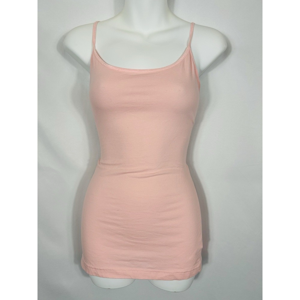 Arizona Pink Long Fitted Cami Tank Top Size L Y2K Pink Stretch Preppy Layer 2010